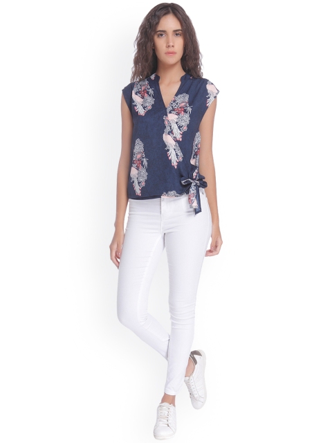 

Vero Moda Women Navy Printed Wrap Top, Navy blue