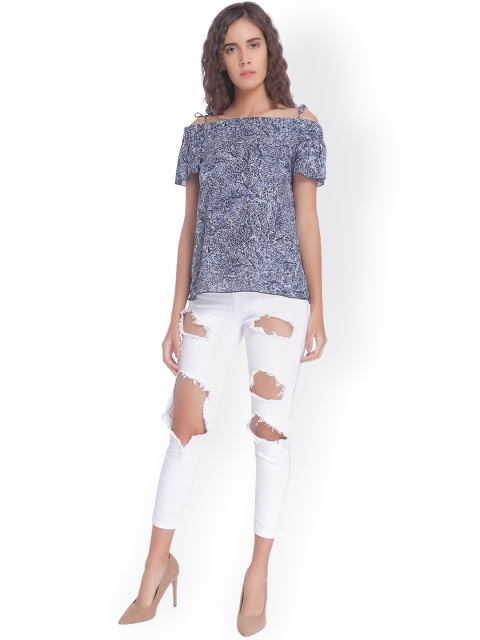 

Vero Moda Women Blue Printed Bardot Top