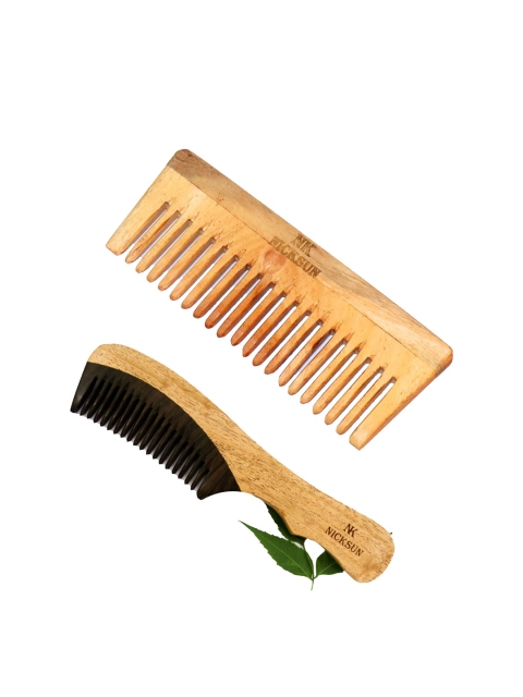 

NICKSUN Set of 2 Camel Brown Neem Handmade Wooden Comb