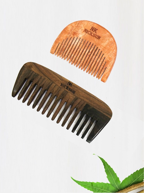 

NICKSUN Set of Neem Wooden Wide Tooth Hair Comb & Beard Comb - Beige & Brown