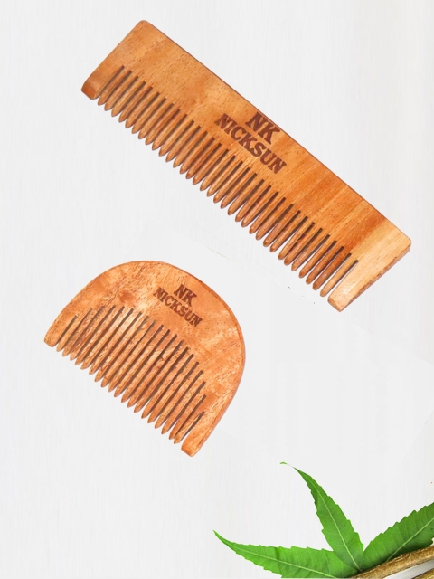 

NICKSUN Set of Neem Wooden Hair Comb & Beard Comb - Beige
