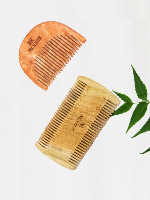 

NICKSUN Set of 2 Neem Wooden Combs - Camel Brown