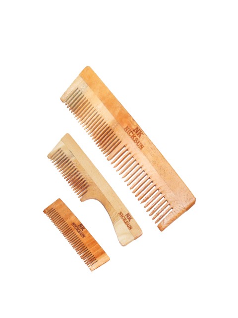 

NICKSUN Set of 3 Neem Wooden Combs - Beige