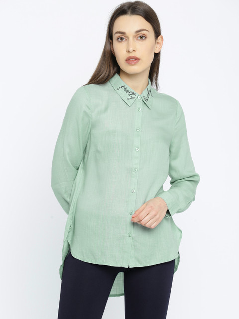 

Vero Moda Women Green Solid High-Low Hem Casual Shirt