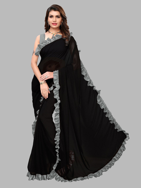 

Fashionuma Black & Grey Ruffle Saree