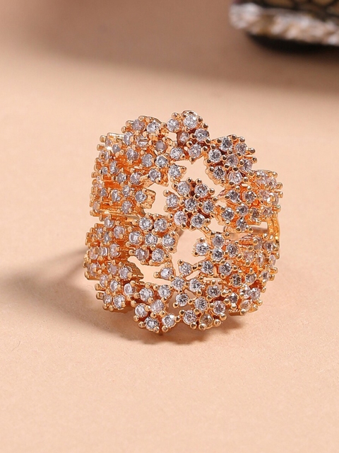 

Shoshaa Women Rose Gold Plated Cubic Zirconia Studded Finger Ring