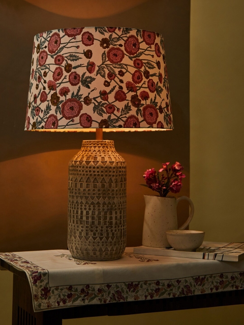 

Fabindia White & Pink Abheri Printed Lampshade