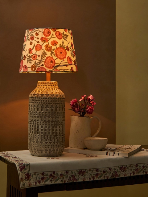 

Fabindia White Floral Printed Lamp with Shade