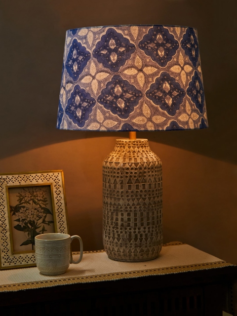 

Fabindia Blue Printed Lamp with Shade