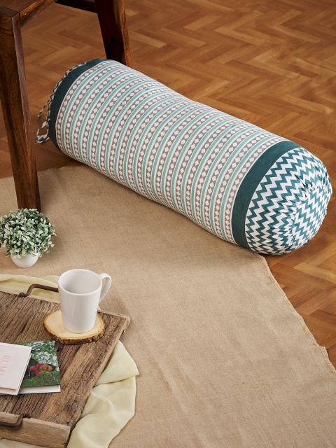 

Fabindia Teal & White Printed Cylindrical Cushion Cover