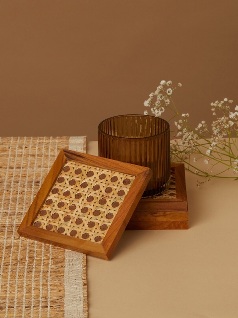 

Fabindia Set of 4 Brown Patterned Wooden Coaster Serveware