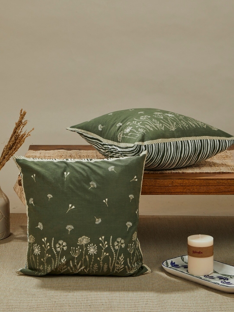 

Fabindia Green & White Square Cushion Covers