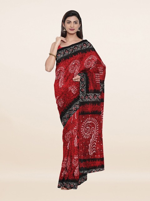 

Pothys Red & Black Paisley Zari Pure Cotton Saree