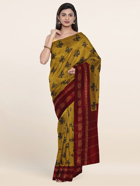 

Pothys Mustard & Blue Pure Cotton Saree