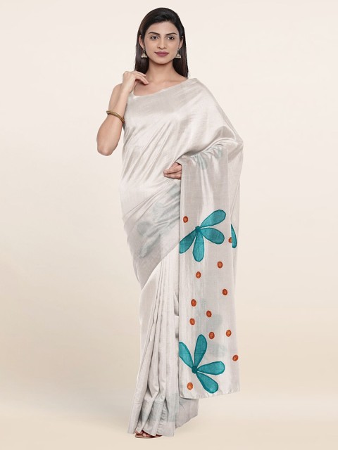 

Pothys White & Blue Floral Pure Cotton Saree