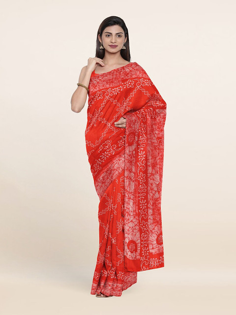 

Pothys Red & Cream-Coloured Ethnic Motifs Pure Cotton Saree