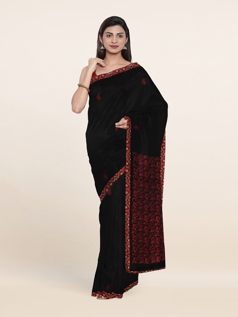 

Pothys Black & Red Floral Printed Pure Cotton Saree