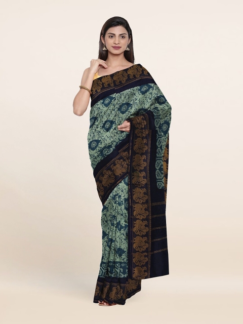 

Pothys Green & Gold-Toned Floral Zari Pure Cotton Saree