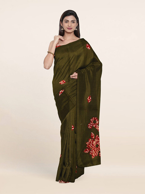 

Pothys Green & Red Floral Pure Cotton Saree