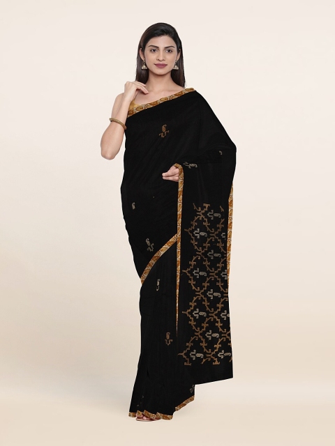 

Pothys Black & Gold-Toned Woven Design Pure Cotton Saree