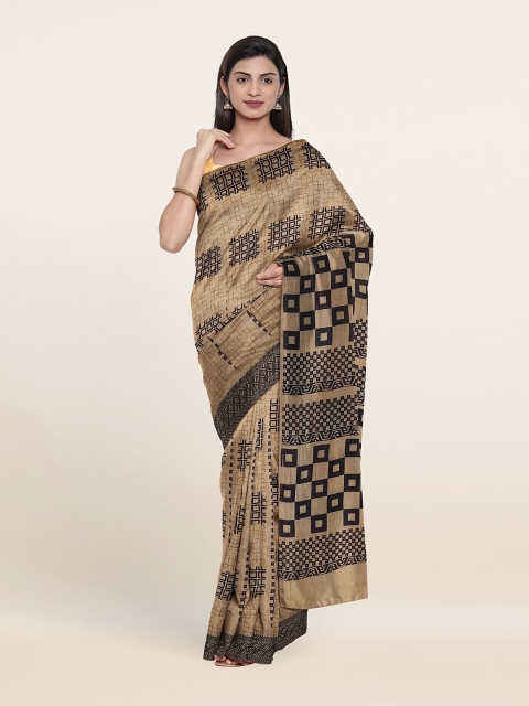 

Pothys Cream-Coloured & Black Printed Pure Cotton Saree