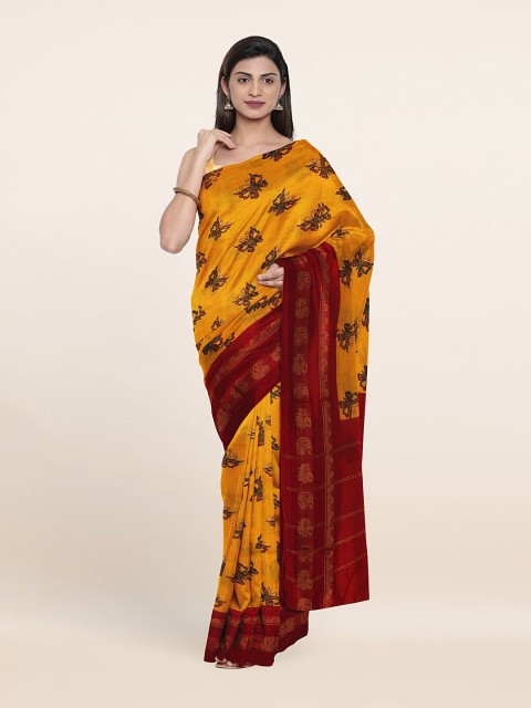 

Pothys Yellow & Red Floral Printed Pure Cotton Saree
