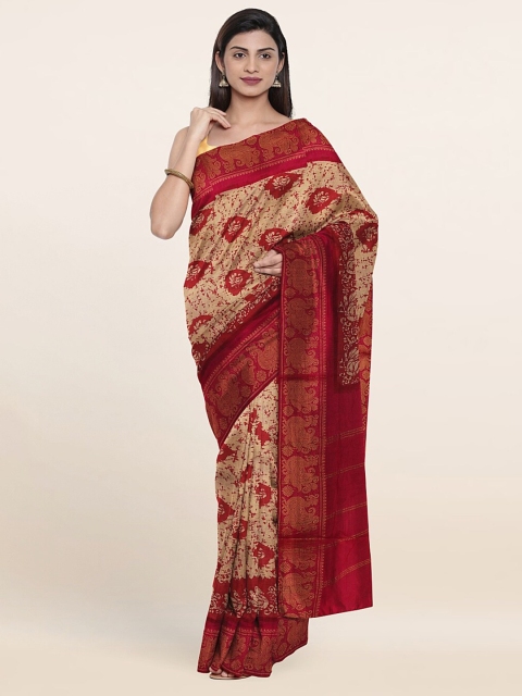 

Pothys Cream-Coloured & Red Ethnic Motifs Pure Cotton Saree