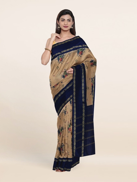 

Pothys Tan & Blue Floral Zari Pure Cotton Saree