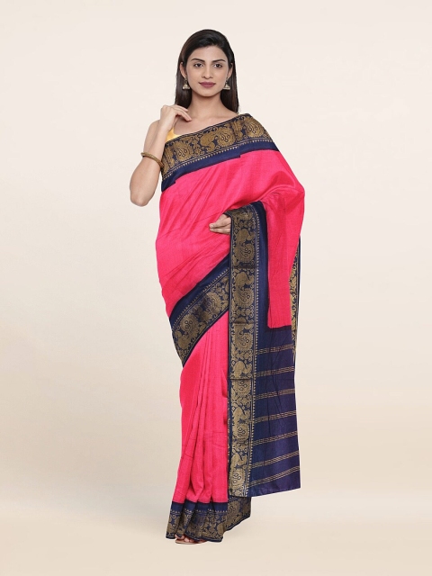 

Pothys Pink & Blue Woven Design Zari Pure Cotton Saree