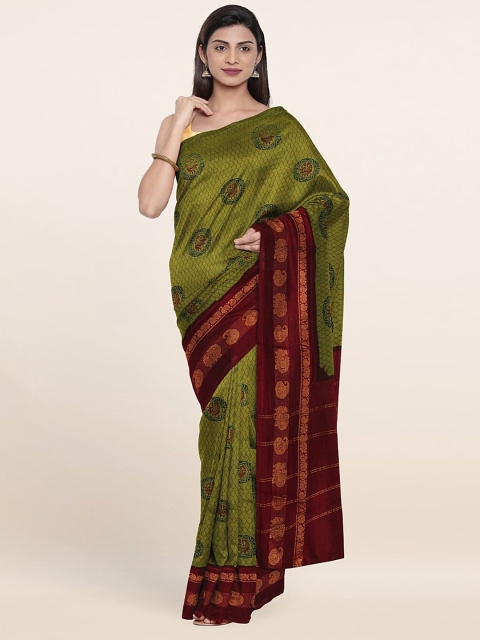 

Pothys Green & Red Ethnic Motifs Zari Pure Cotton Saree
