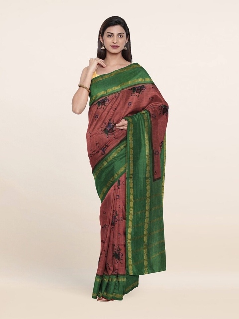 

Pothys Brown & Green Floral Printed Zari Pure Cotton Saree