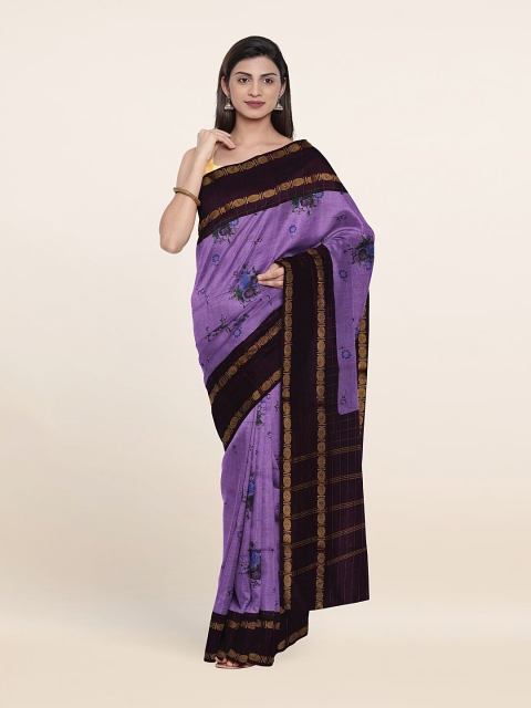 

Pothys Violet & Brown Floral Zari Pure Cotton Saree