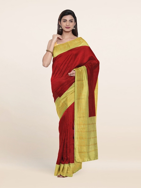 

Pothys Maroon & Lime Green Solid Woven Design Border Zari Pure Cotton Saree