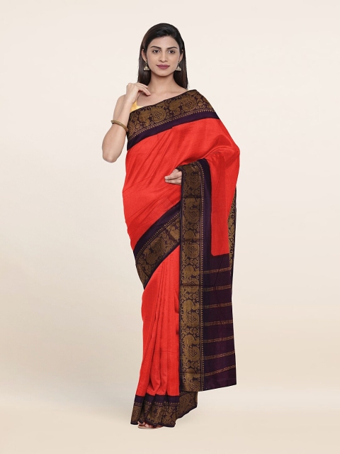 

Pothys Orange & Purple Zari Pure Cotton Saree