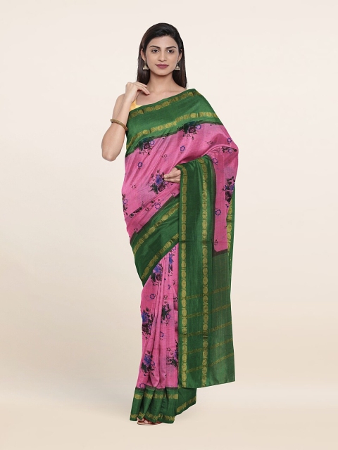 

Pothys Pink & Green Floral Zari Pure Cotton Saree