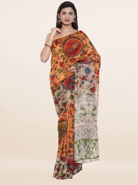 

Pothys Peach-Coloured & Red Floral Pure Cotton Saree