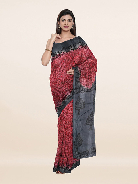 

Pothys Pink & Grey Printed Pure Cotton Saree