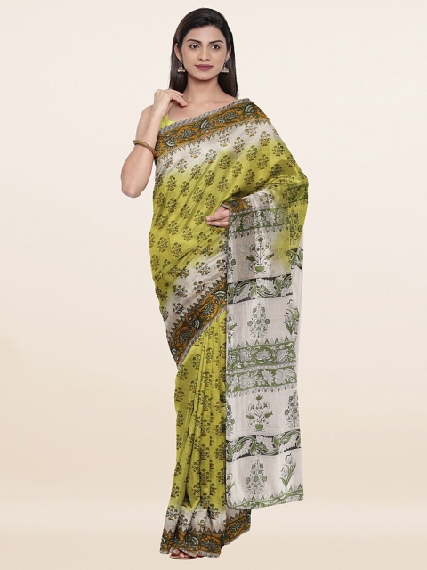 

Pothys Green & White Floral Pure Cotton Saree