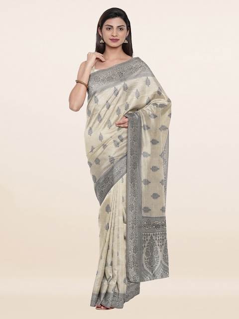 

Pothys Off White & Silver-Toned Floral Zari Art Silk Saree