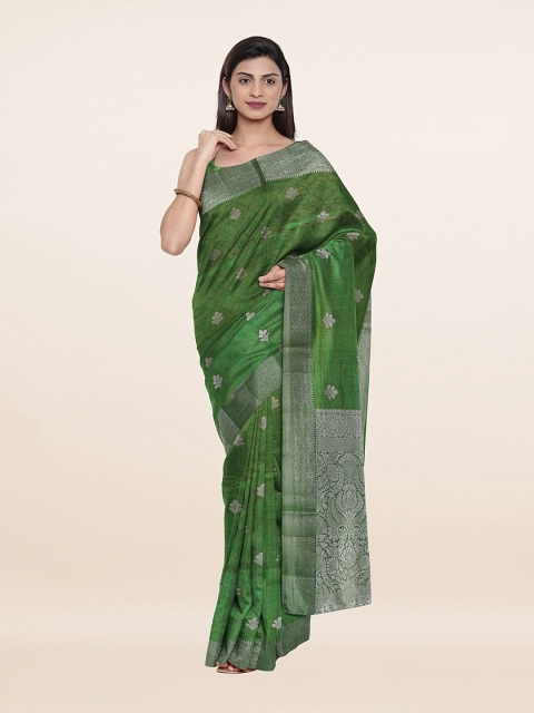 

Pothys Green & Silver-Toned Woven Design Art Silk Saree