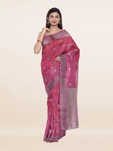

Pothys Pink & Silver-Toned Woven Design Art Silk Saree
