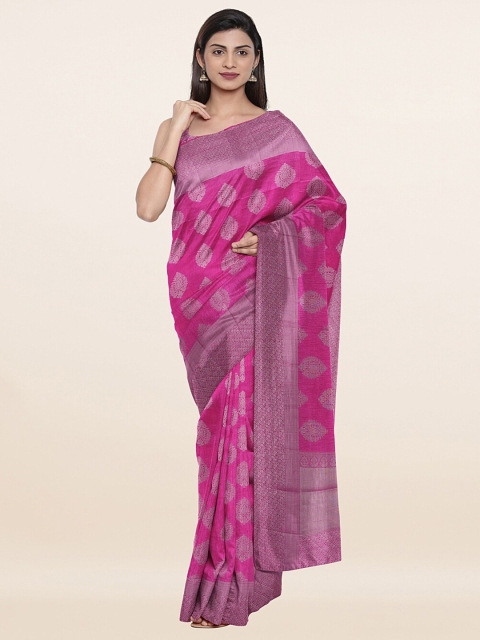 

Pothys Magenta & Silver-Toned Woven Design Art Silk Saree