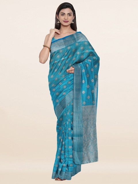

Pothys Blue & Silver-Toned Ethnic Motifs Art Silk Saree