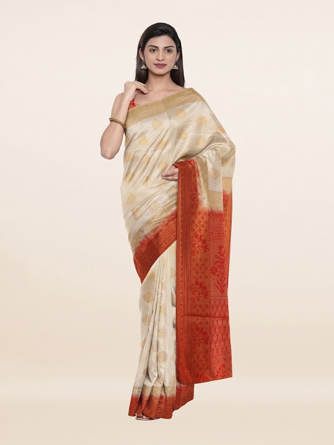 

Pothys Off White & Maroon Woven Design Art Silk Saree