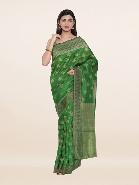 

Pothys Green & Gold-Toned Woven Design Art Silk Saree