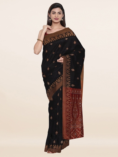 

Pothys Black & Maroon Ethnic Motifs Art Silk Saree