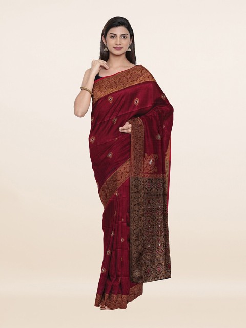 

Pothys Maroon & Copper-Toned Woven Design Art Silk Saree
