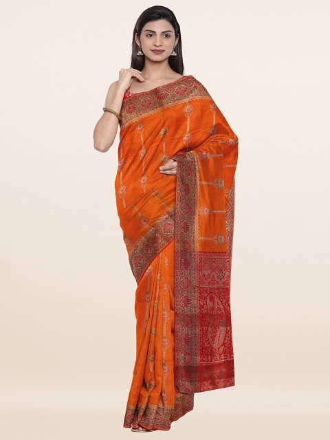 

Pothys Orange & Red Floral Art Silk Saree