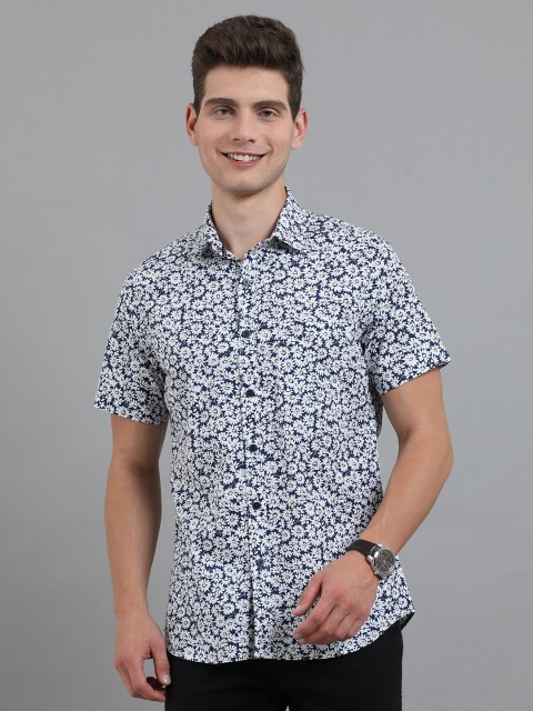 

PLATYPUSS Men White Contemporary Slim Fit Floral Printed Casual Shirt