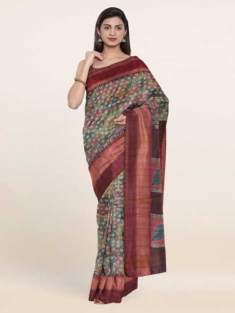 

Pothys Brown & Pink Floral Art Silk Saree